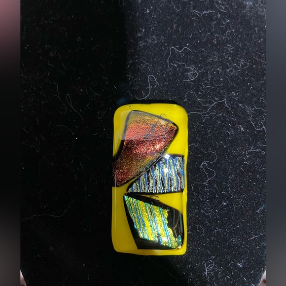 Art-Glass Pendant Yellow with Orange, Blue and Green Shapes - Picture 1 of 4